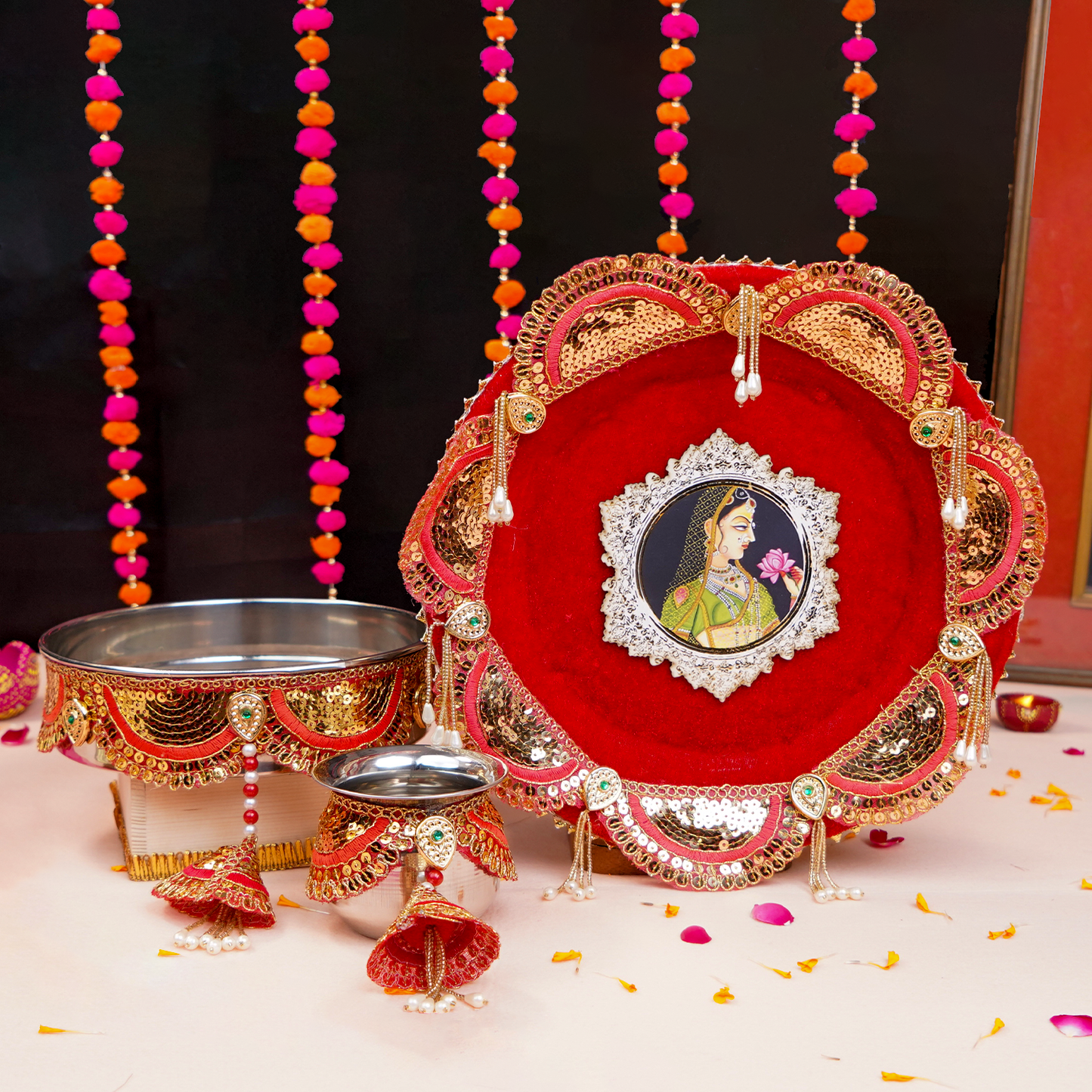 MOSKAI Rose Red Maharani Collection Thali Set