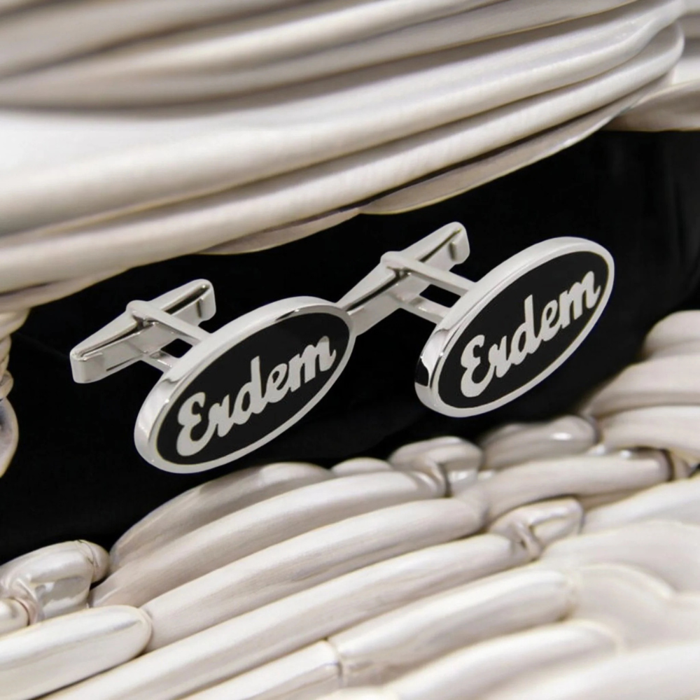 Silver Enamel Name Cufflinks for Groom | Custom Personalized Wedding Cufflinks for Men