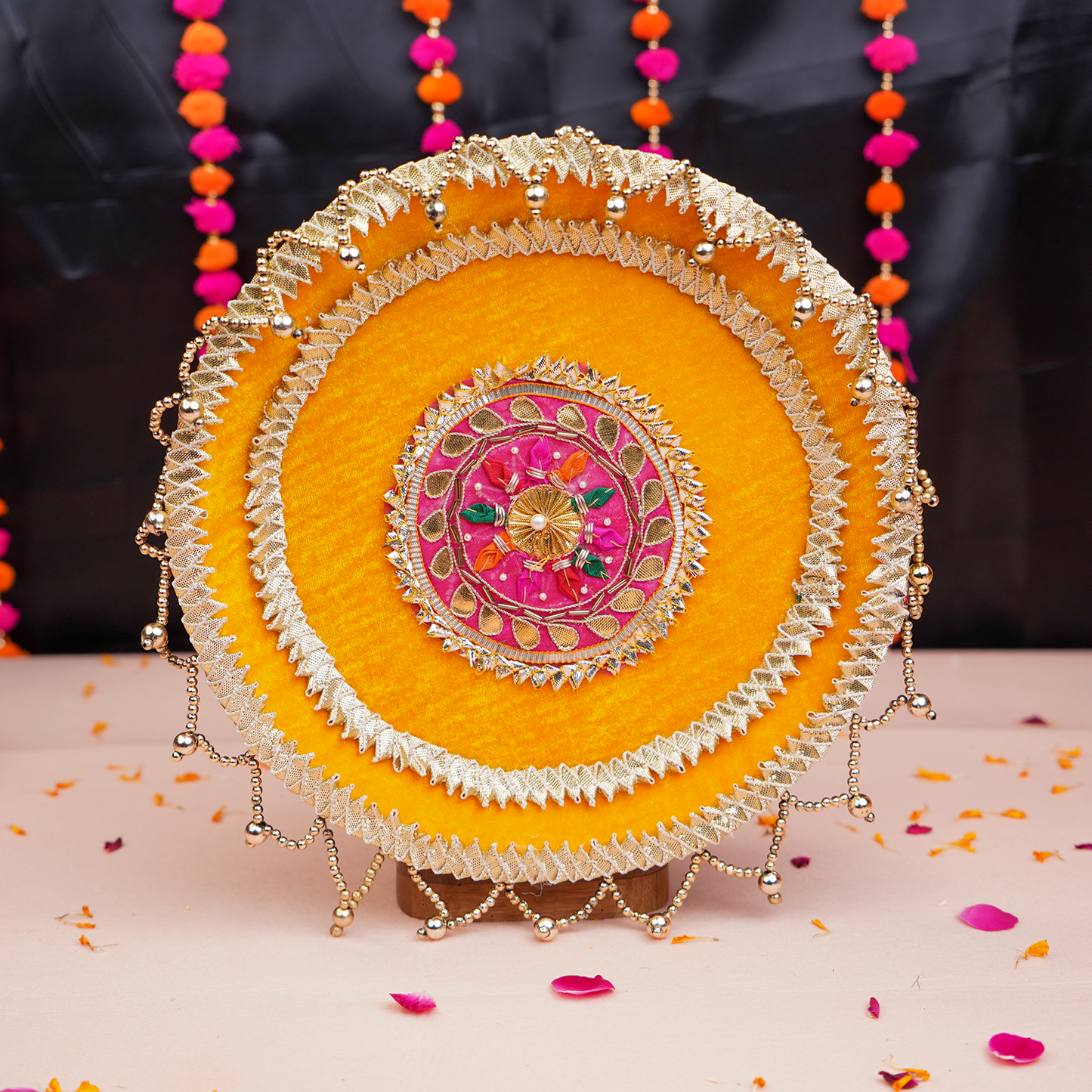 MOSKAI Yellow Thali Set | Decorative Pooja Thali | Festival Aarti Plate