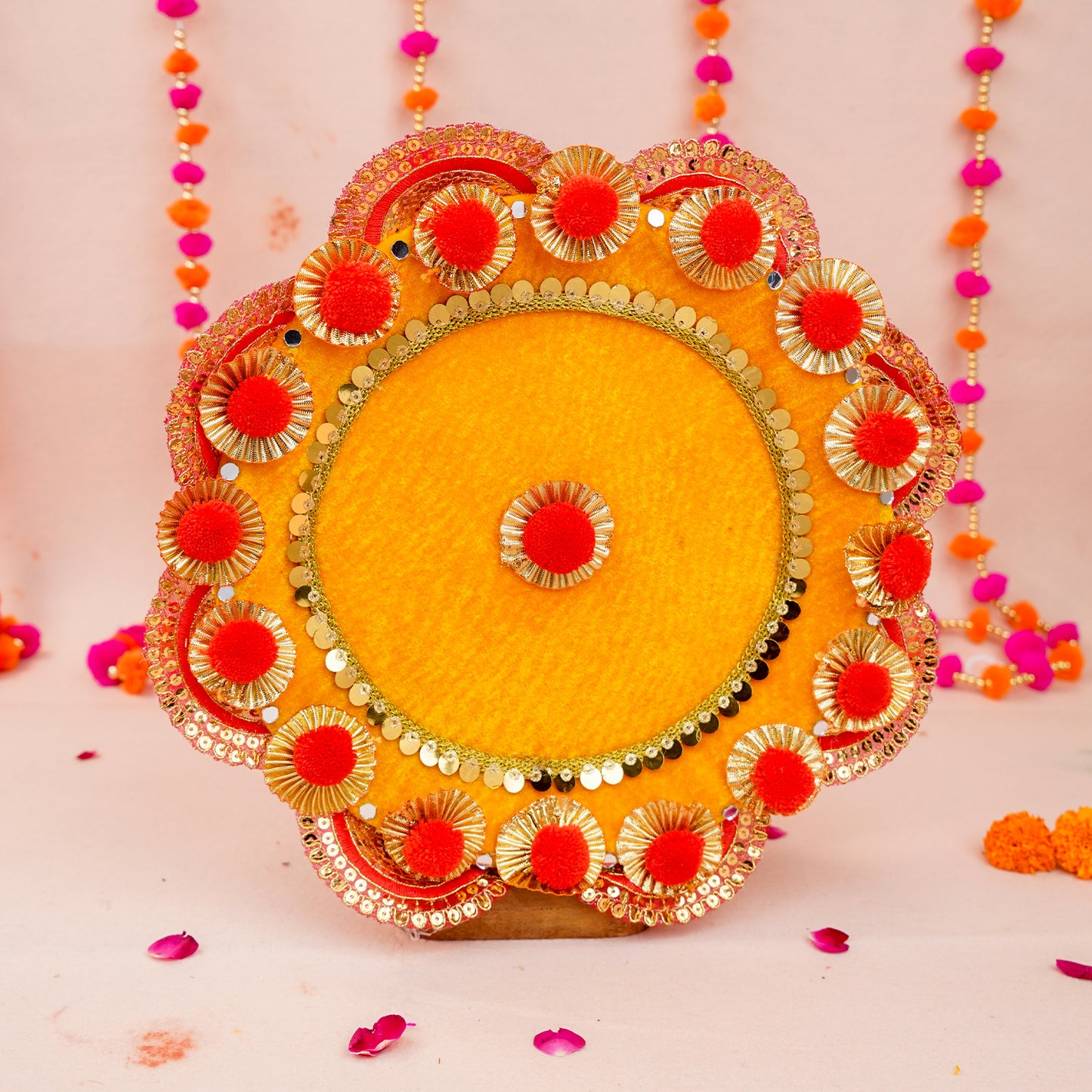 Golden Glow Yellow Karwa Chauth Pooja Thali Set | Yellow Colour Star Thali