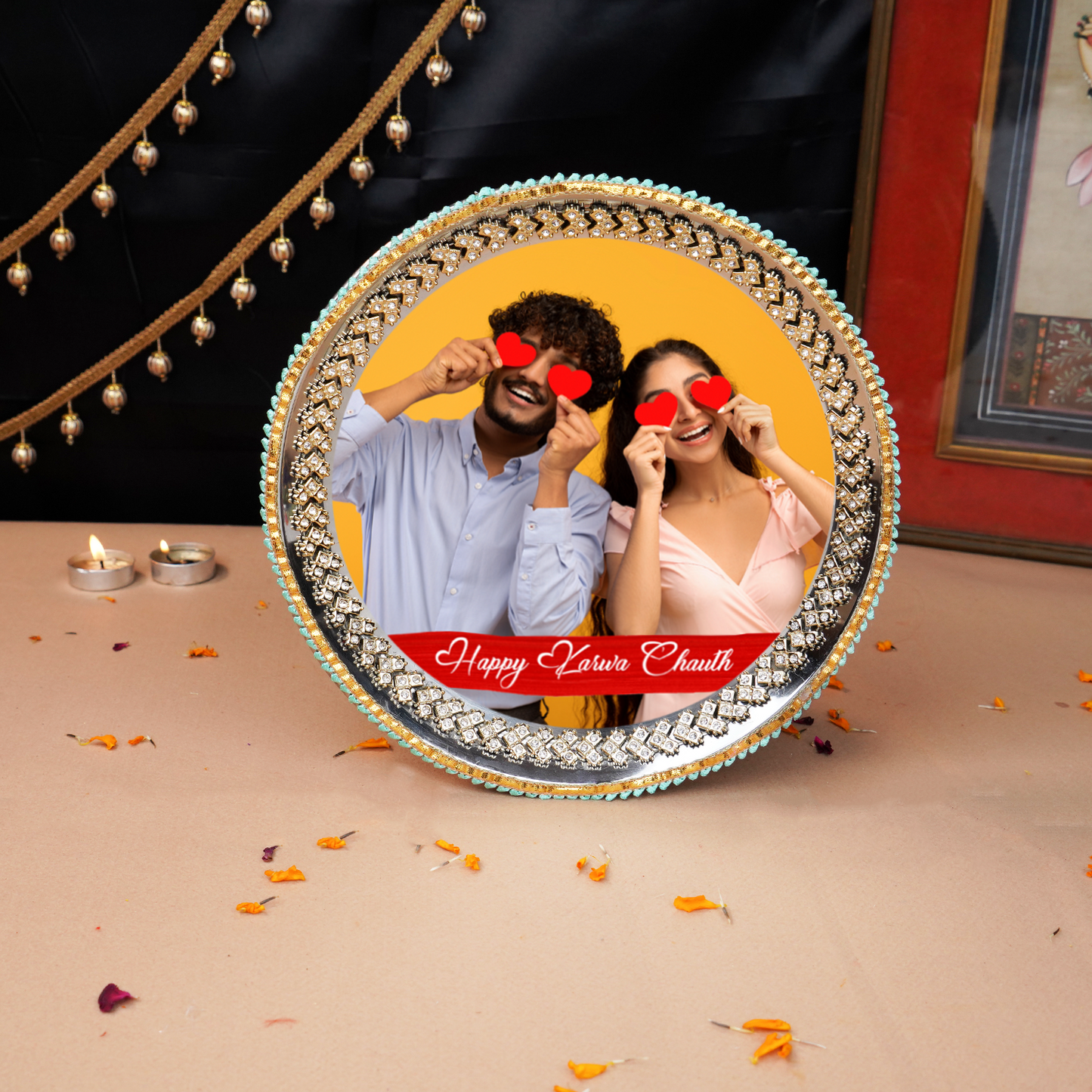 Designer Personalized Photo On Karwa Chauth Thali Set
