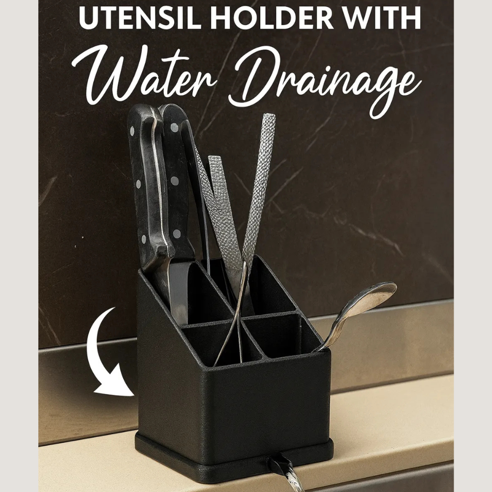 3D Printed Cutlery Holder with Water Drainage | Kitchen Organizer | Eco-Friendly 3-PLA Material
