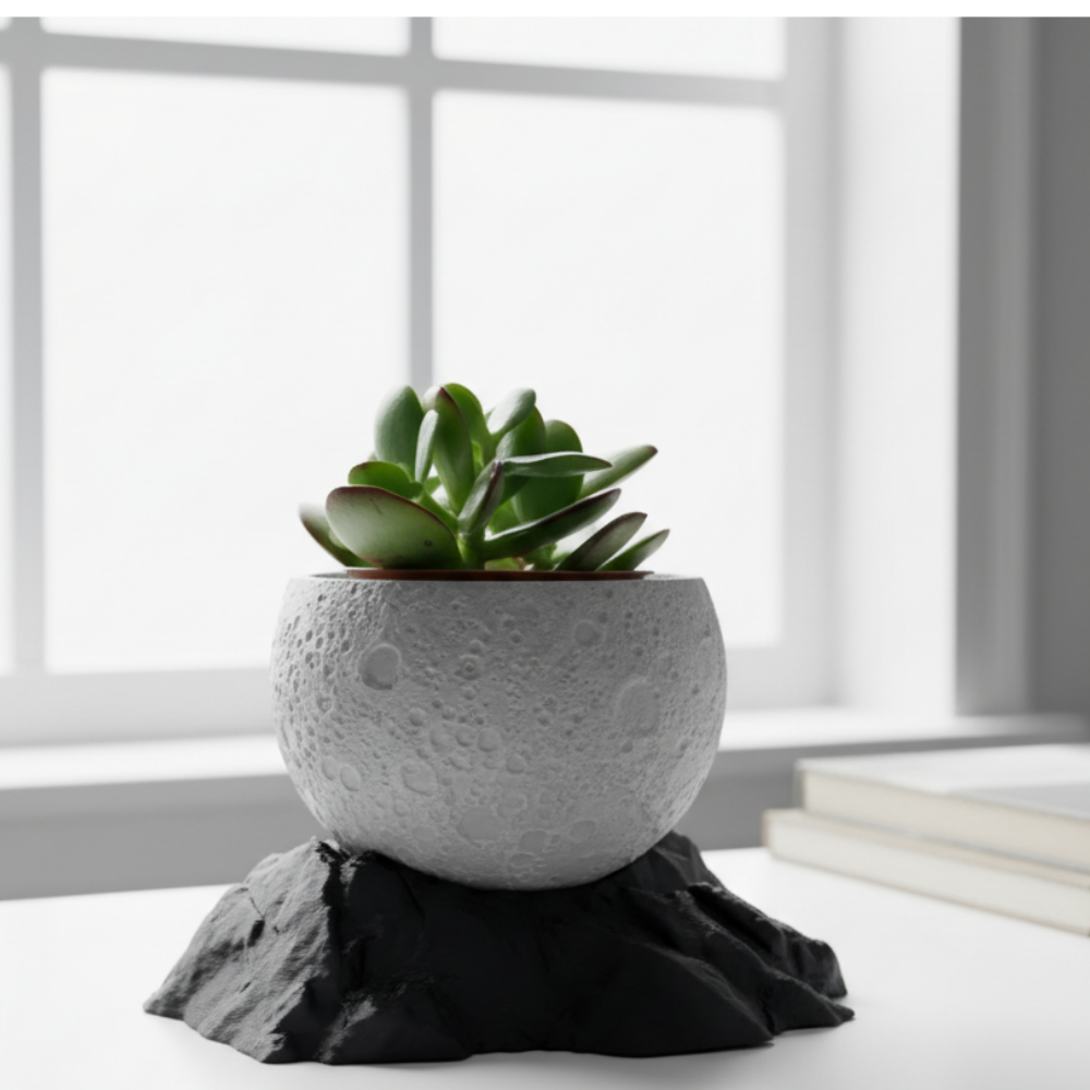 Moskai 3D Printed Moon Shape Planter | Eco-Friendly| Best Housewarming Gift