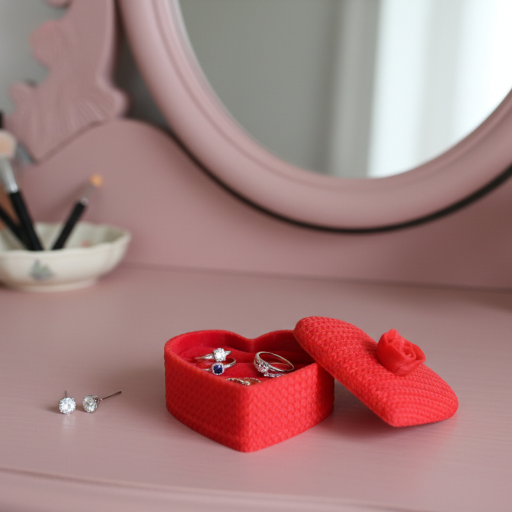 3D Printed Heart Shape Jewellery Box | Red Rose Design Organizer | Moskai Love Valentine Collection