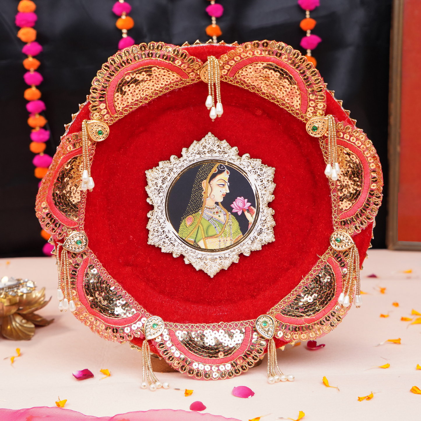 MOSKAI Rose Red Maharani Collection Thali Set