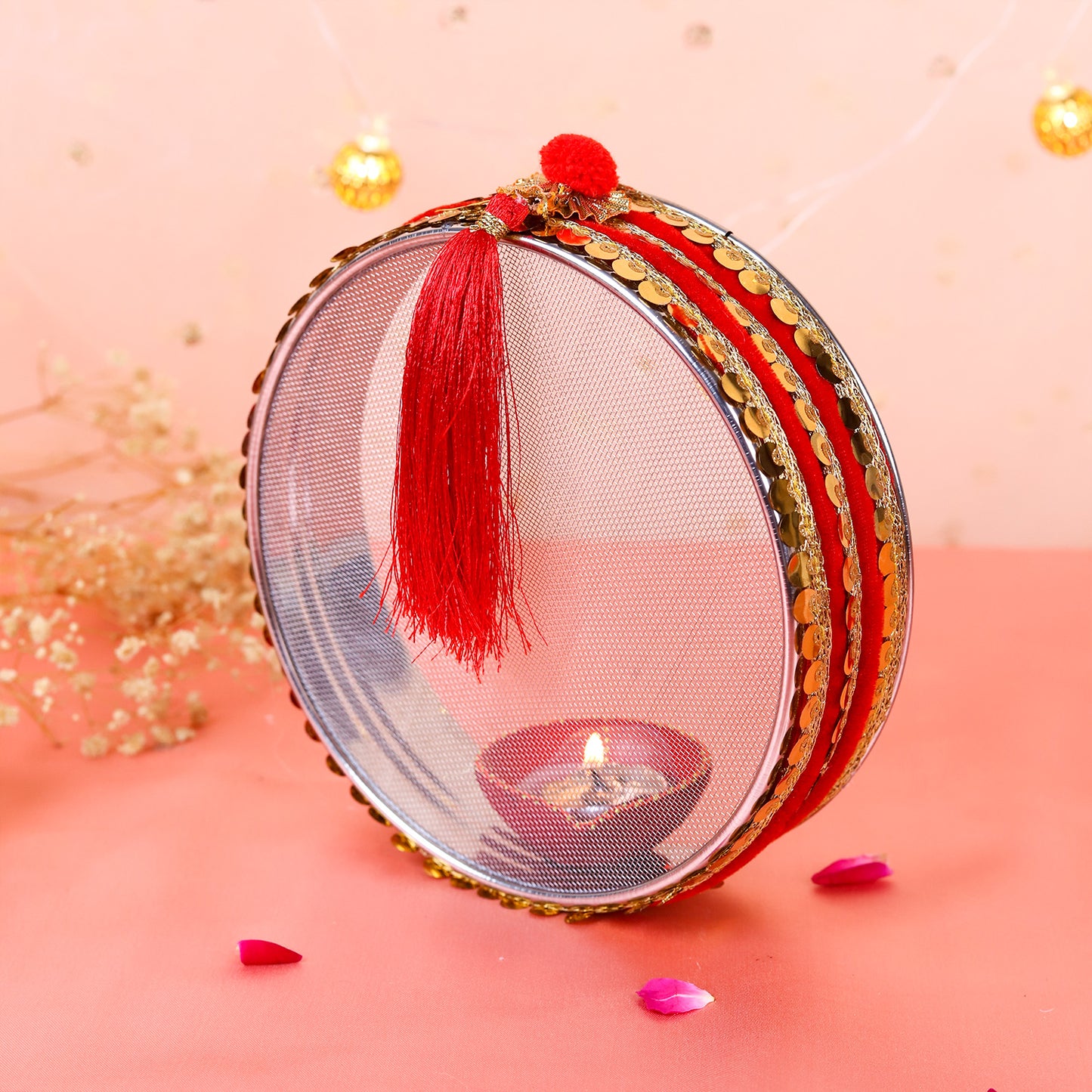 Red Ganesha Karwa Chauth Thali Set | Steel Thali Channi Kalash