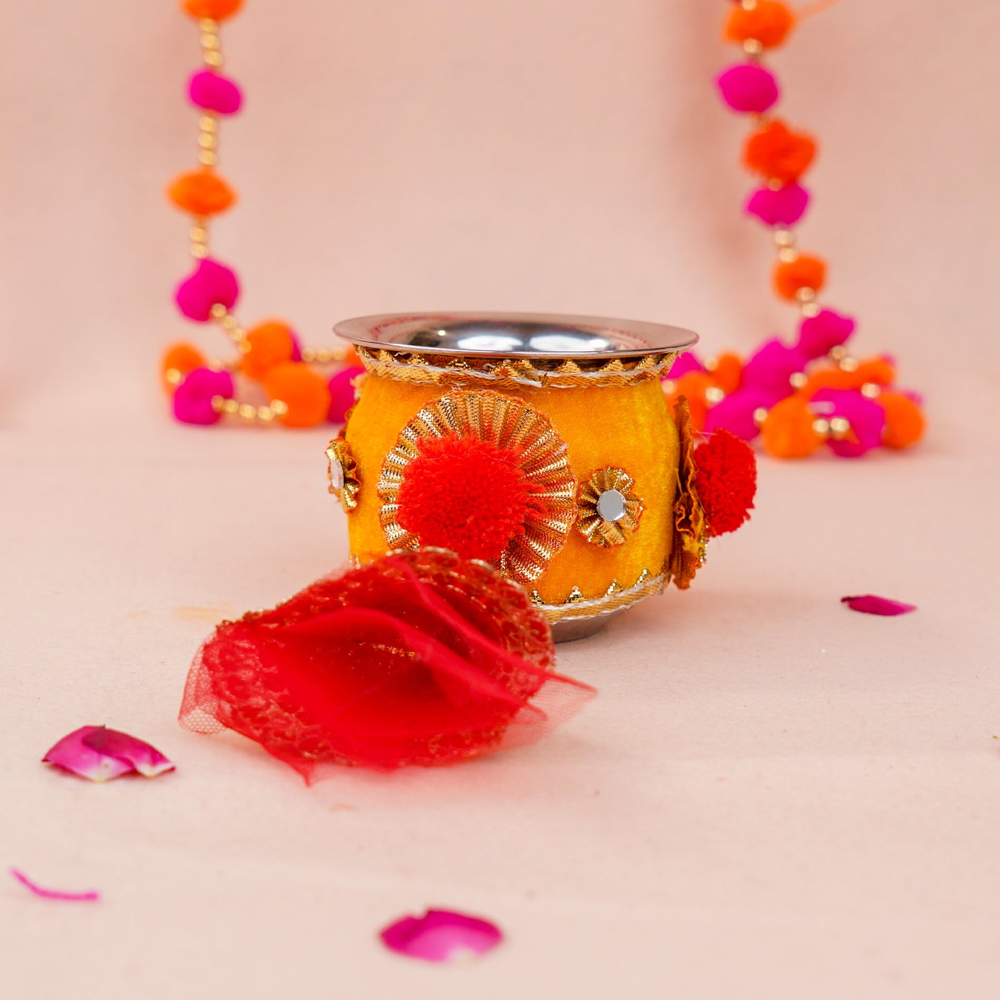Golden Glow Yellow Karwa Chauth Pooja Thali Set | Yellow Colour Star Thali