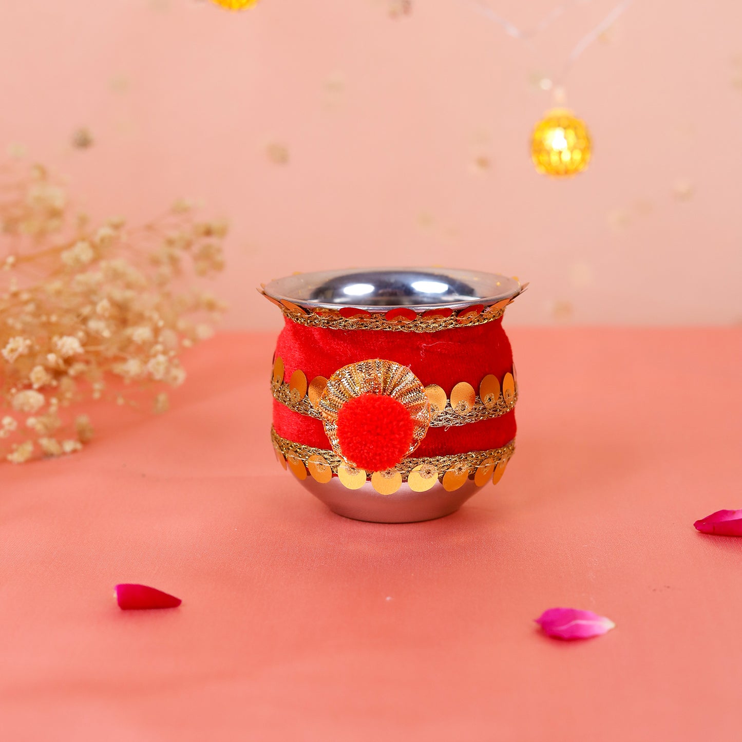 Red Ganesha Karwa Chauth Thali Set | Steel Thali Channi Kalash