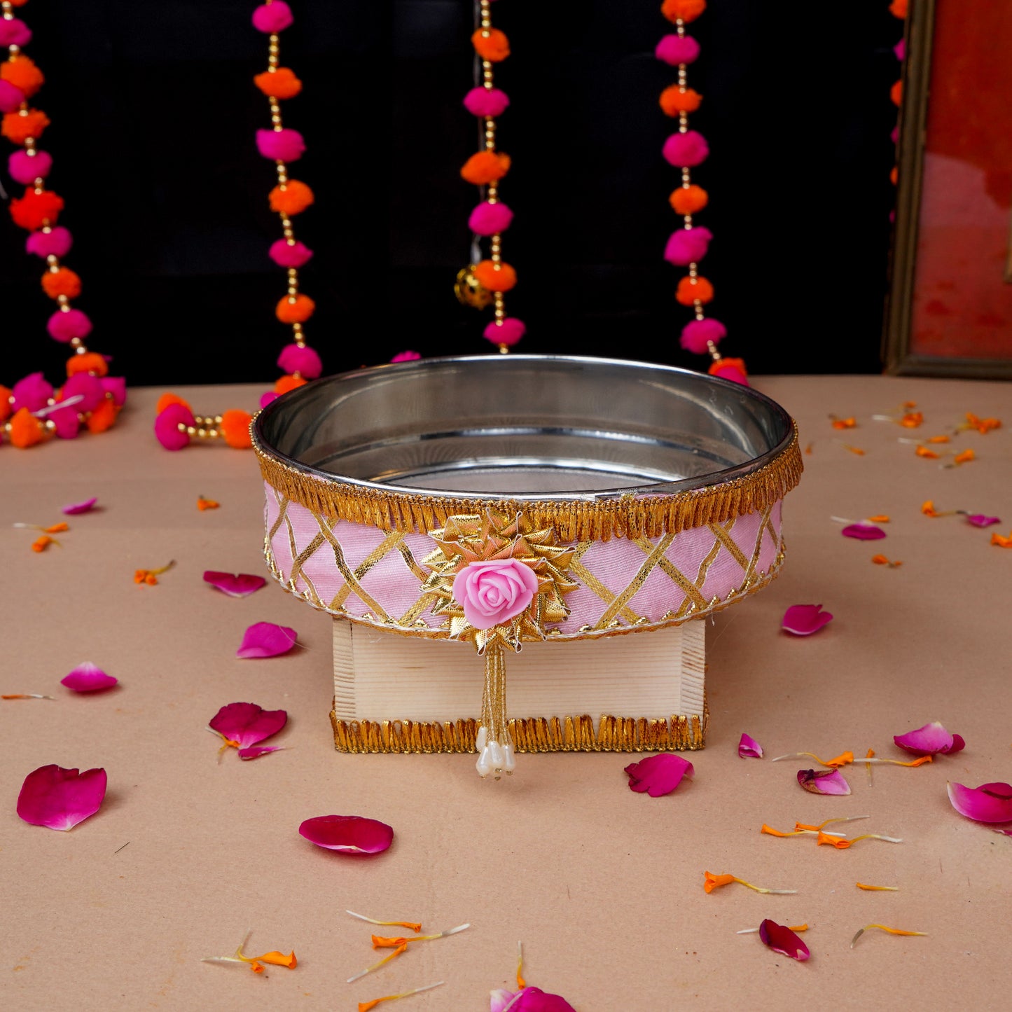 MOSKAI Pretty in Pink Floral Puja Karwa Chauth Thali Set
