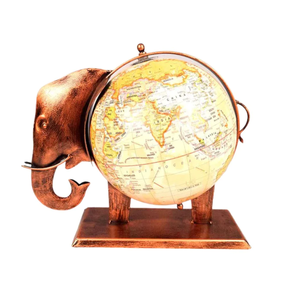 Moskai Elegant Elephant Globe Table Decor – Metallic Finish
