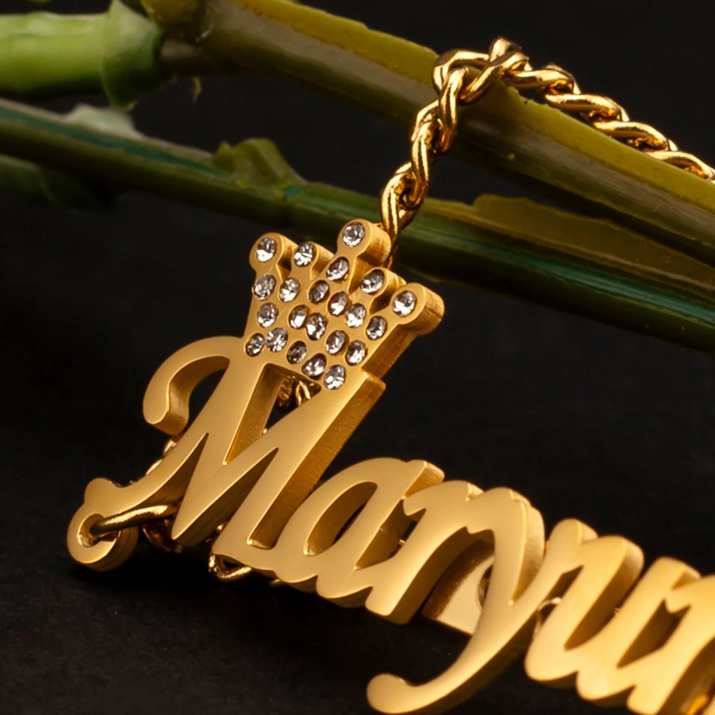 Moskai Personalized Crown Name Brooch with Chain
