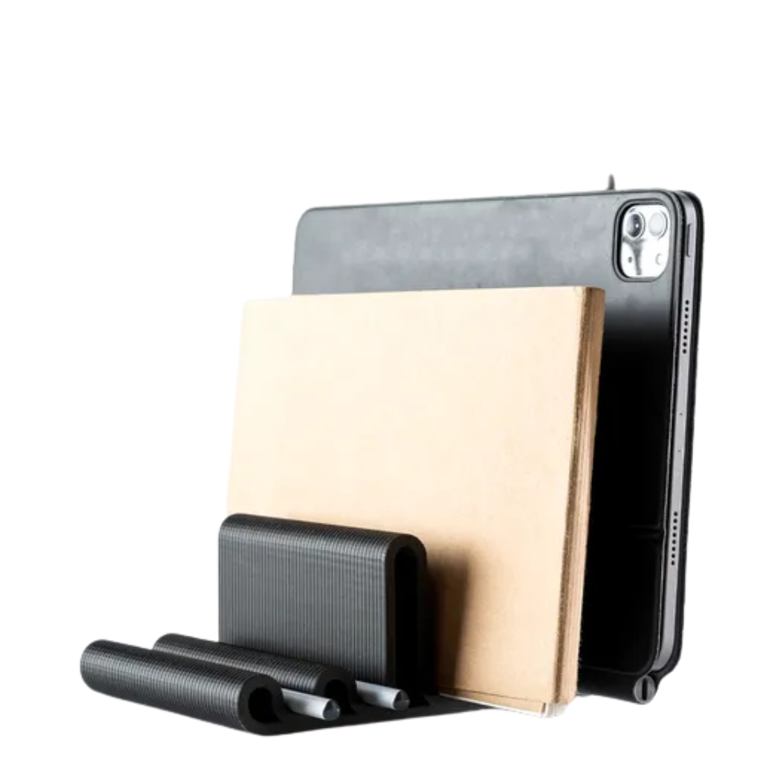 Moskai 3D Black Desk Organizer – Modern Sleek Mobile Holder with Pen & Card Stand