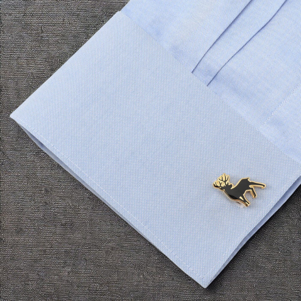 Moskai Stag Deer Gold Cufflinks | Luxury Enamel Animal Design Cufflinks for Men