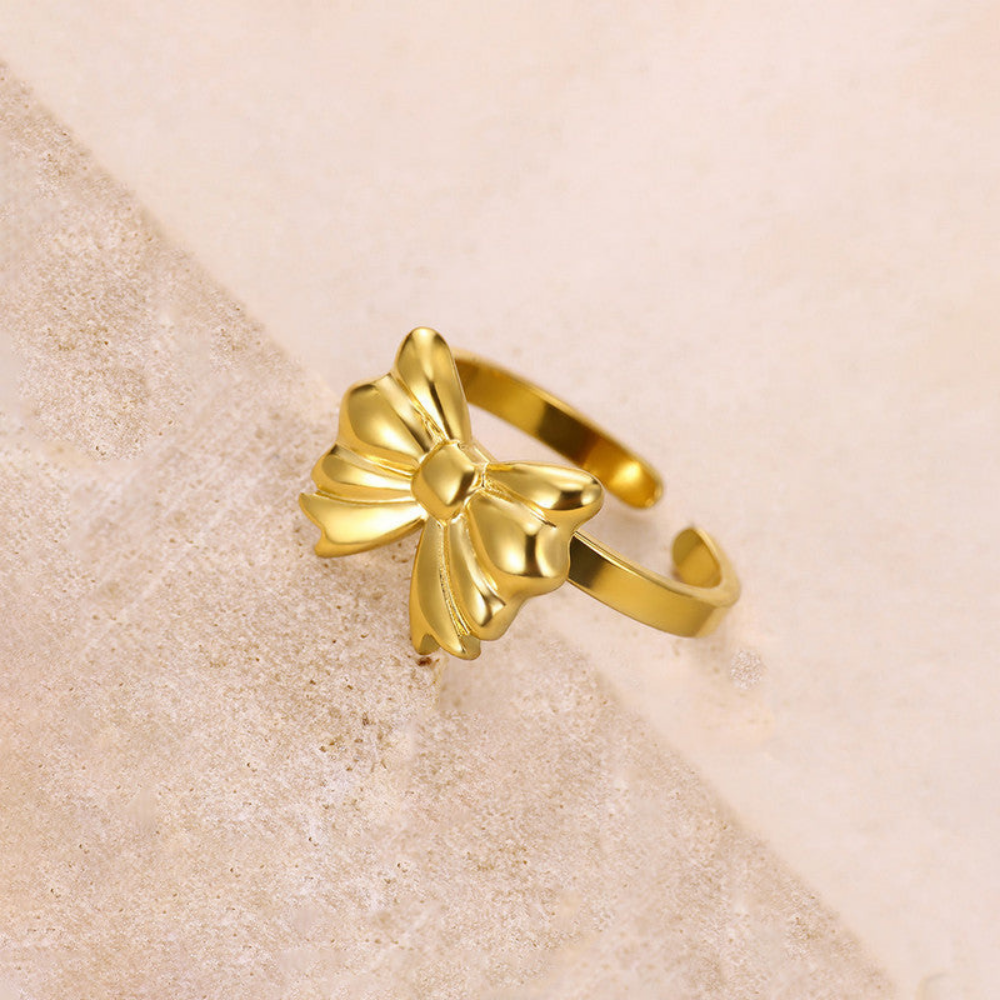 MOSKAI Gold Plated Bow Themed Adjustable Ring | Stainless Steel Anti Tarnish Jewelry