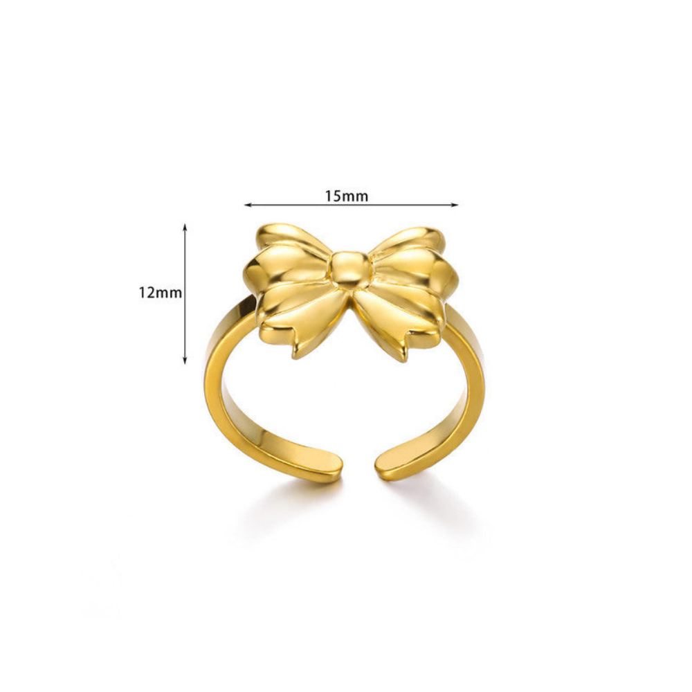 MOSKAI Gold Plated Bow Themed Adjustable Ring | Stainless Steel Anti Tarnish Jewelry