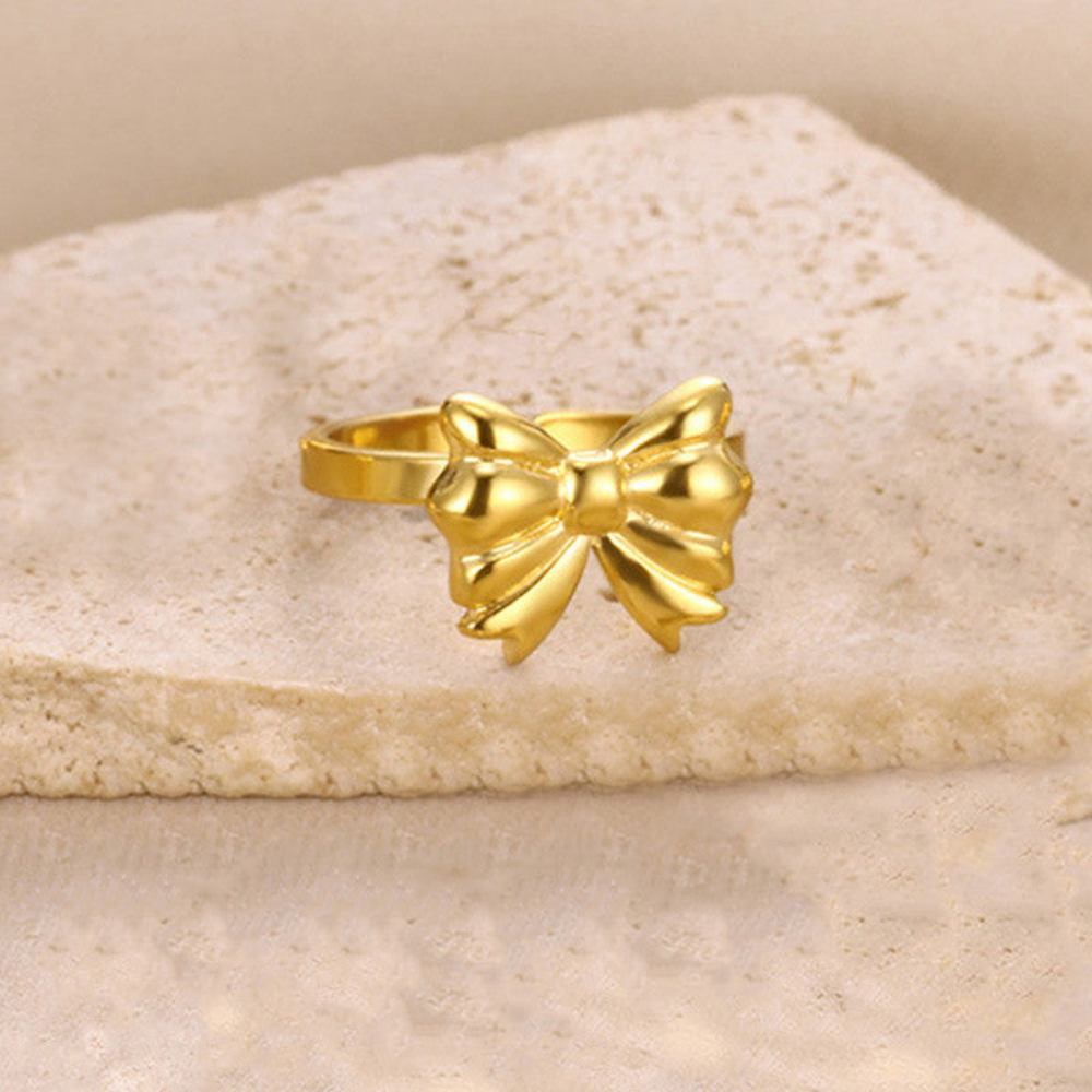 MOSKAI Gold Plated Bow Themed Adjustable Ring | Stainless Steel Anti Tarnish Jewelry