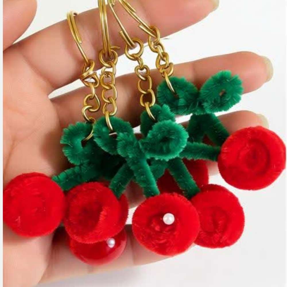 Red Cherry Cute Fur Keychain