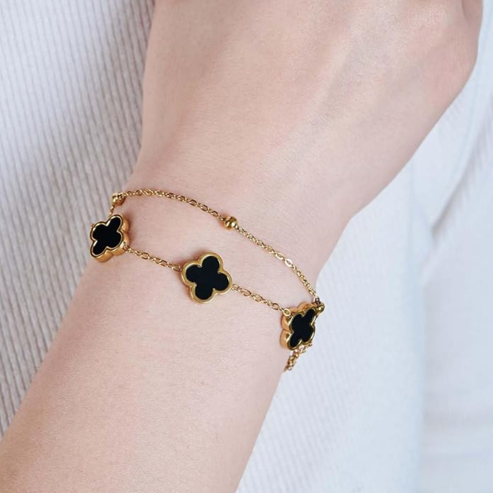 Gold Plated | Black Clover Bracelet | Anti Tarnish Jewelry