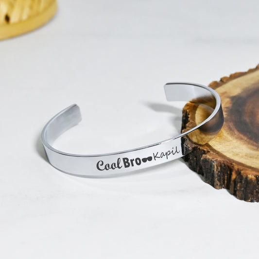 Moskai  Personalised Cool Bro Silver Cuff Bracelet