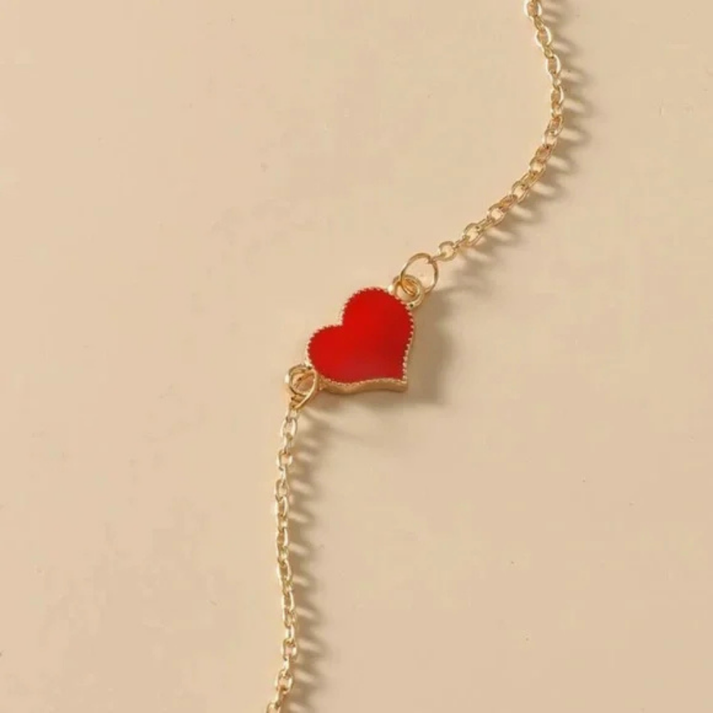 Moskai Love Collection Cute Red Heart Enamel Bracelet | Elegant Anti-Tarnish Jewelry