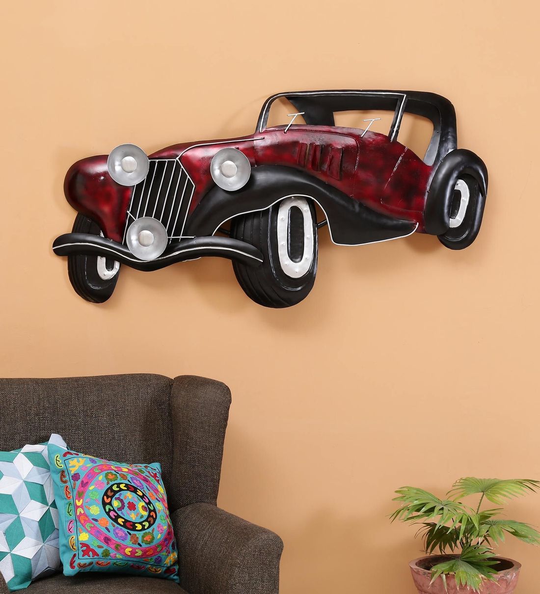 Mosaki Contemporary Designer Metal Red Car Wall Decor