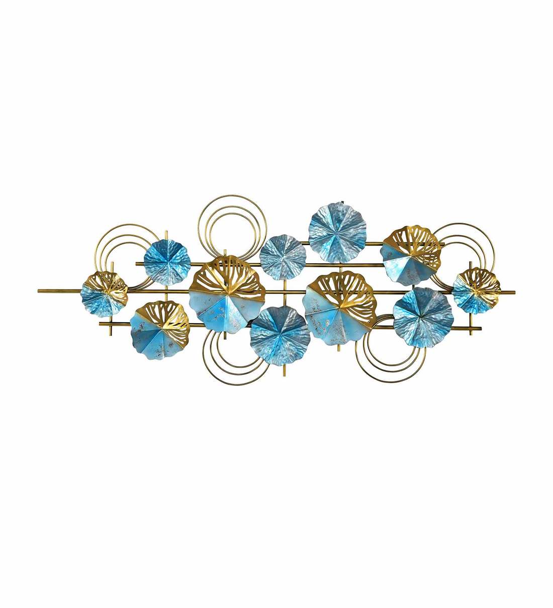 Moskai Iron Blue Boom Round Plates Wall Art | Luxurious Gold Finish