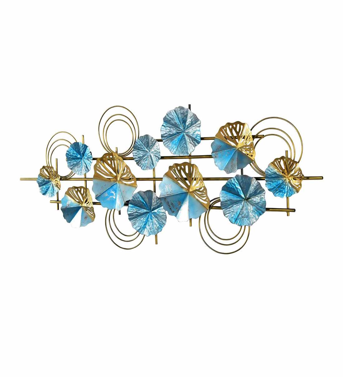 Moskai Iron Blue Boom Round Plates Wall Art | Luxurious Gold Finish