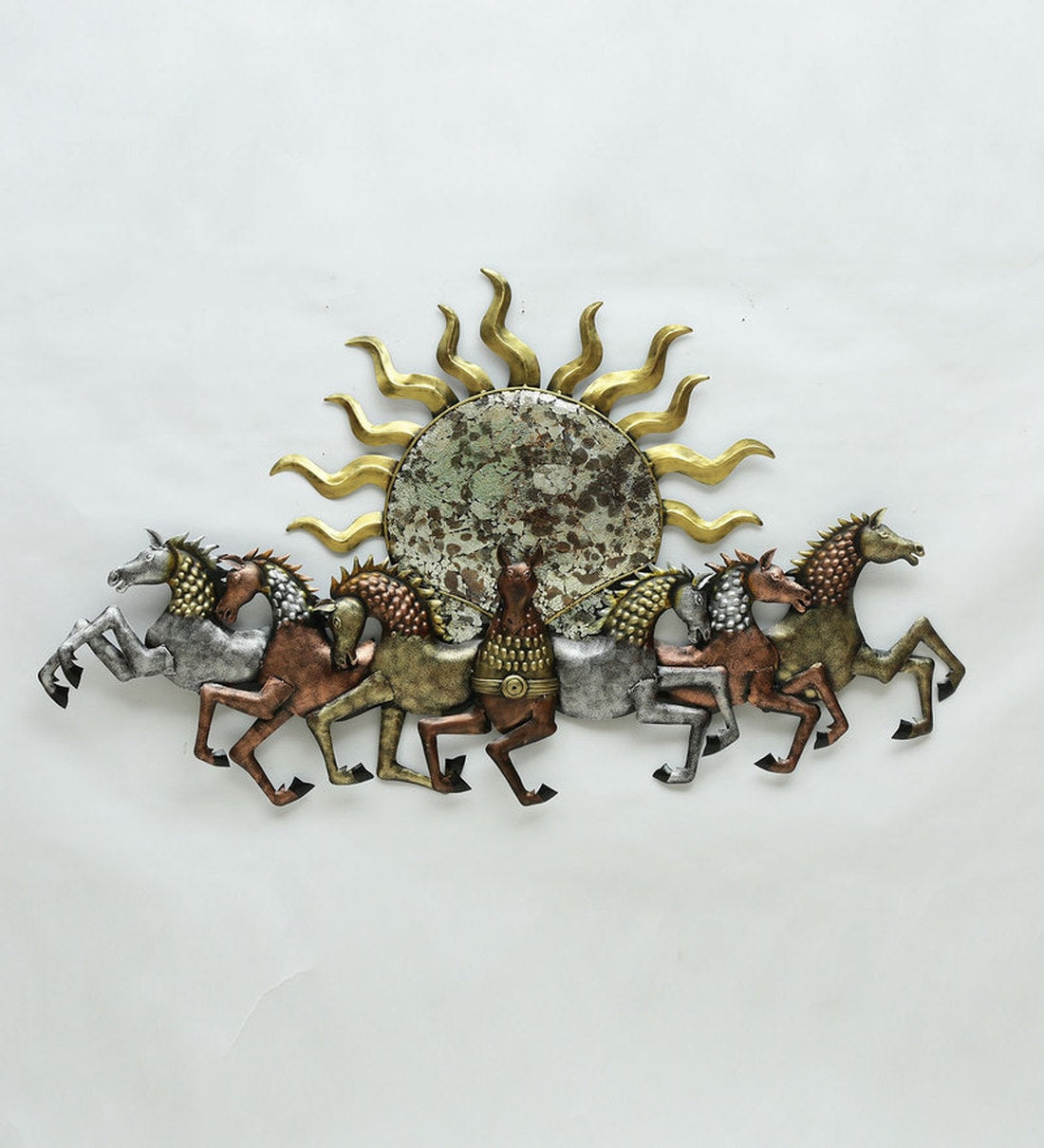 Mosaki Sun with Horses Wall Décor | Handcrafted Metal Wall Art