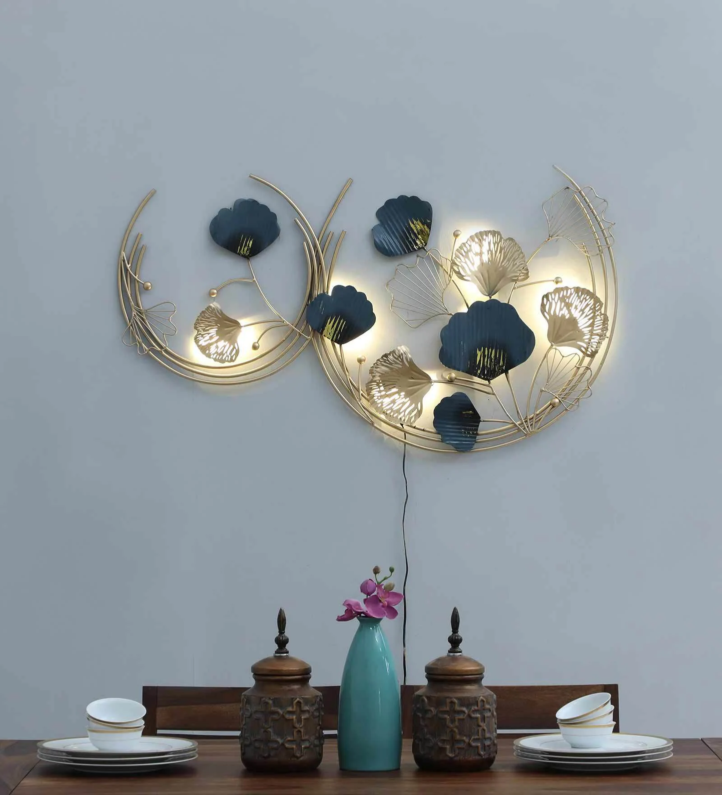 Mosaki Double Ring Zara Metal Wall Hanging with LED