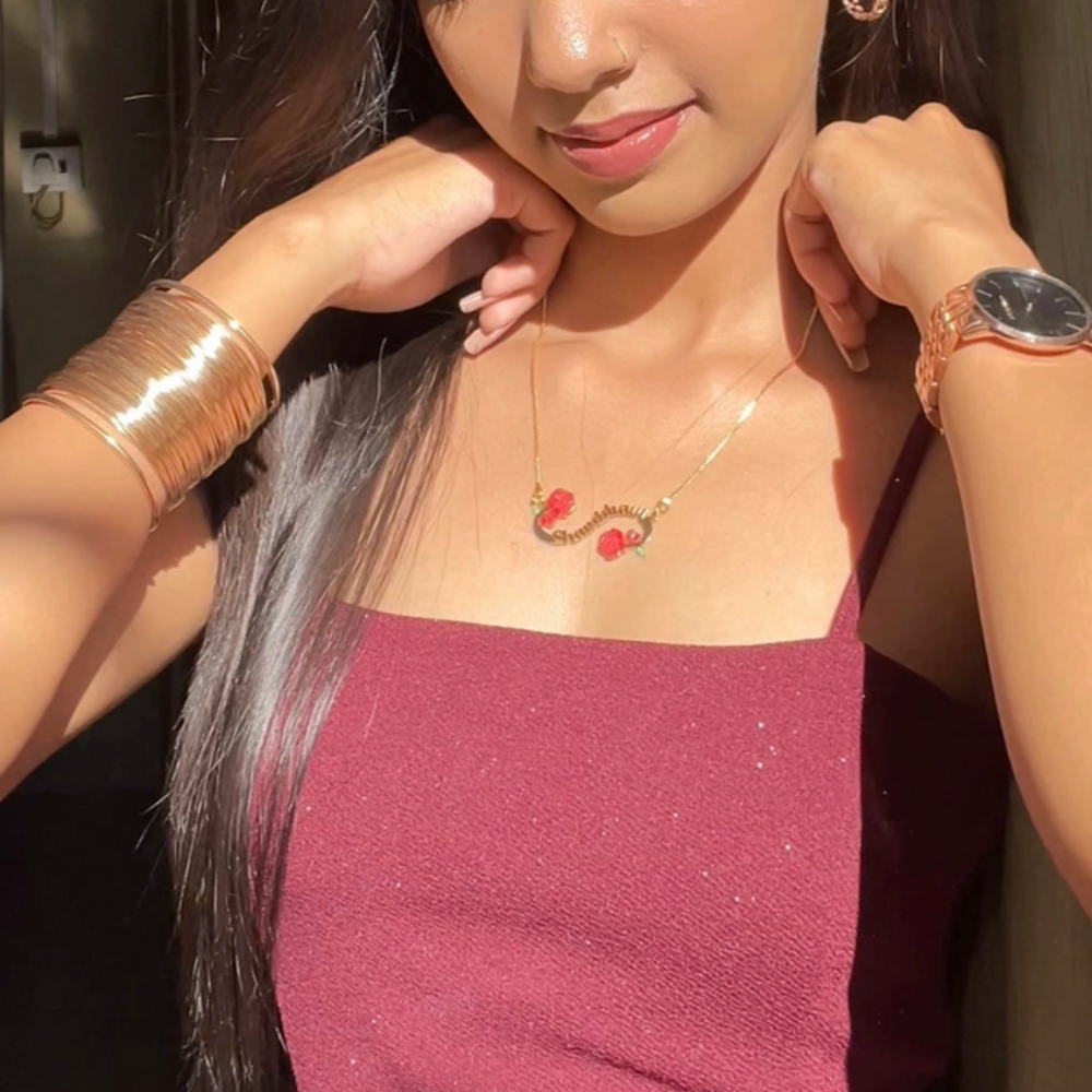 Moskai Valentine Rose Collection Personalized Enamel Name Pendant