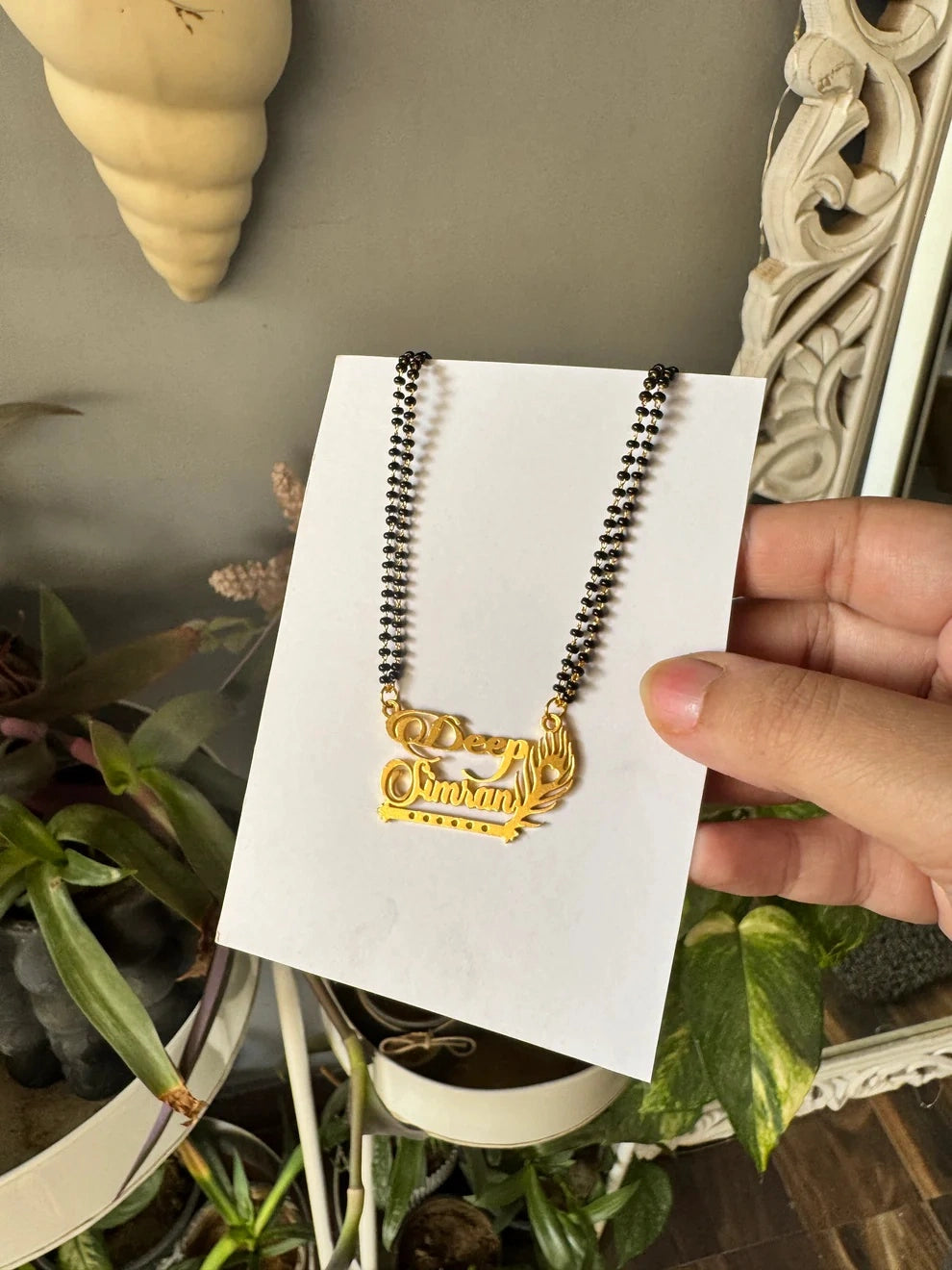 Personalized Peacock & Flute Couple Name Mangalsutra – Gold Plated Traditional Jewelry