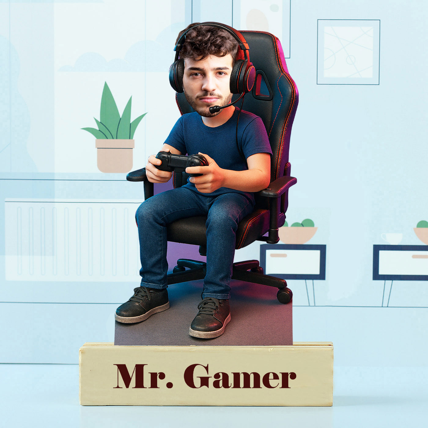 Personalised Gamer Caricature Gift | Fun Gaming Desk Keepsake