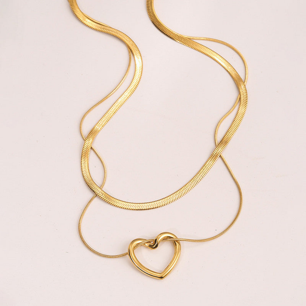 MOSKAI Gold Plated Heart Themed Layered Necklace | Anti Tarnish Jewelry