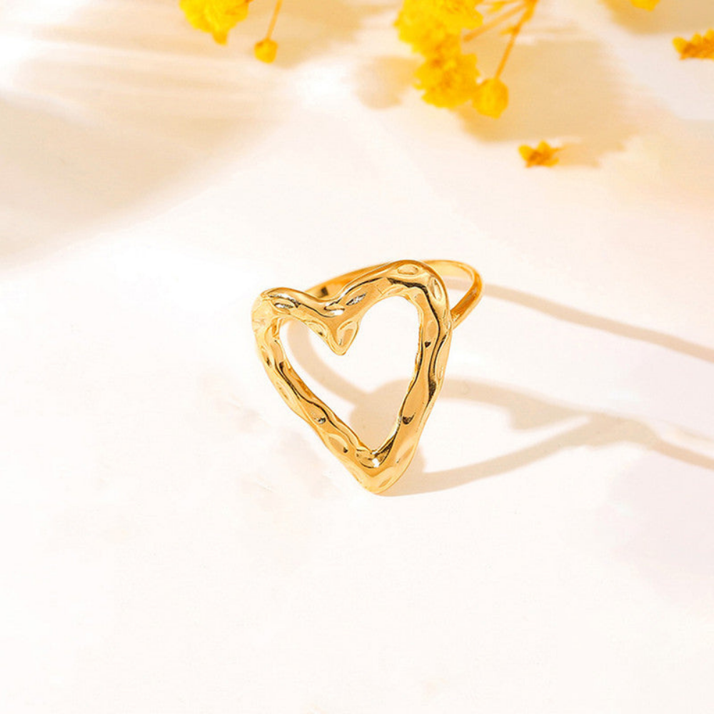 MOSKAI Gold Plated Heart Themed Adjustable Ring | Stainless Steel Anti Tarnish Jewelry