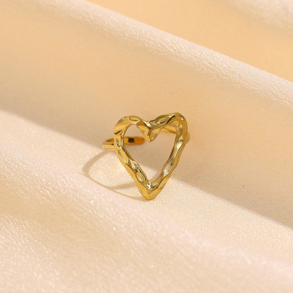 MOSKAI Gold Plated Heart Themed Adjustable Ring | Stainless Steel Anti Tarnish Jewelry