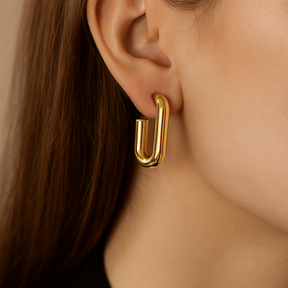 MOSKAI Hoop Rectangle Earrings Gold Finish | Elegant Fashion Jewelry
