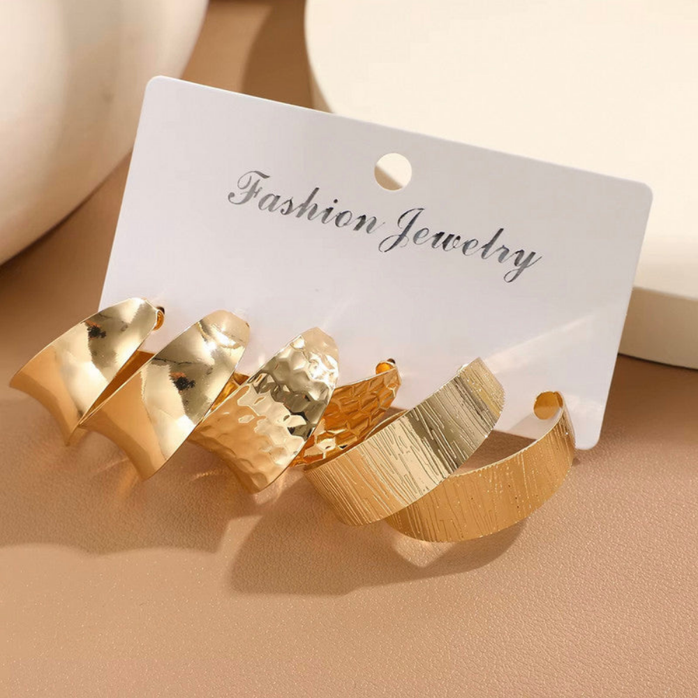 MOSKAI Hoop Earrings Set of 3 Gold Finish | Elegant Fashion Jewelry