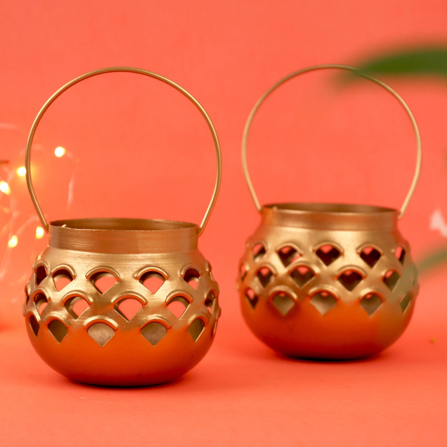 Moskai Metal Hanging Matki Set of 2 | Decorative Tea Light Candle Holder