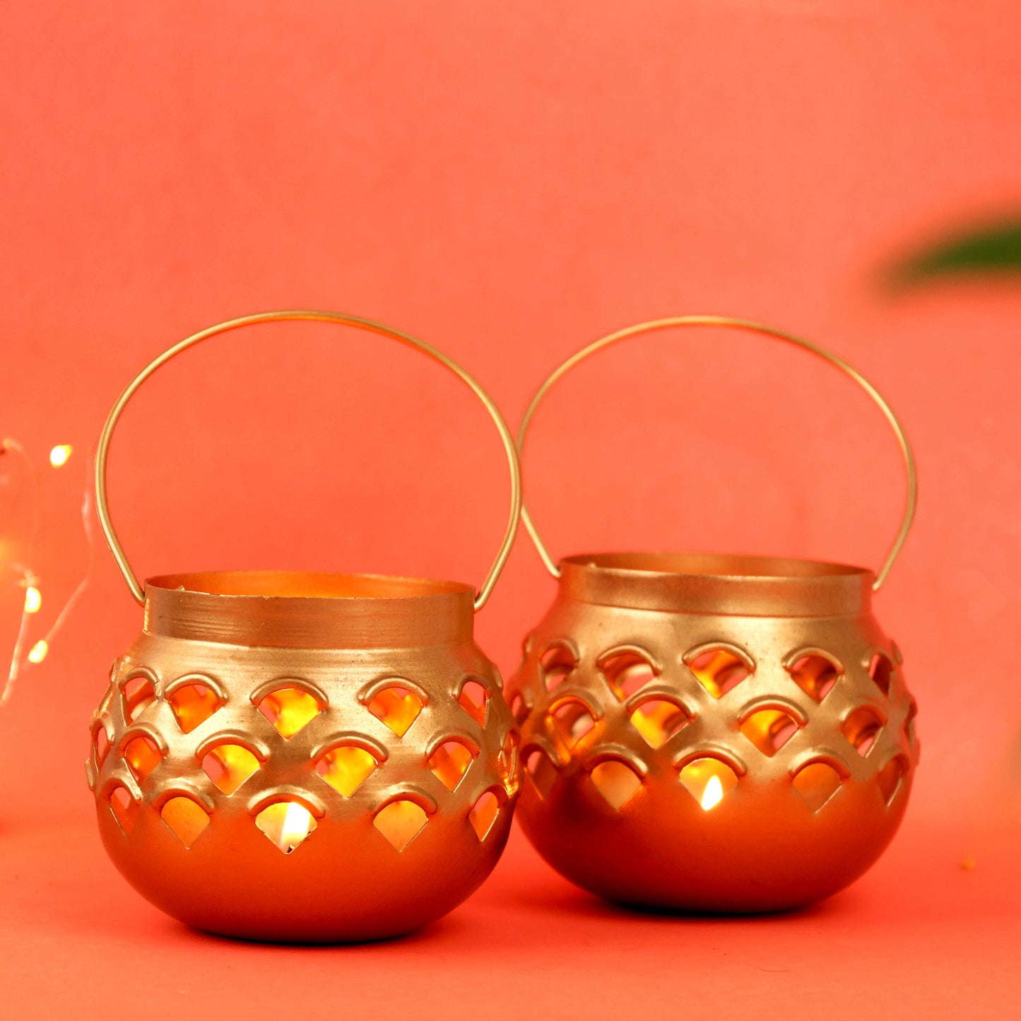 Moskai Metal Hanging Matki Set of 2 | Decorative Tea Light Candle Holder