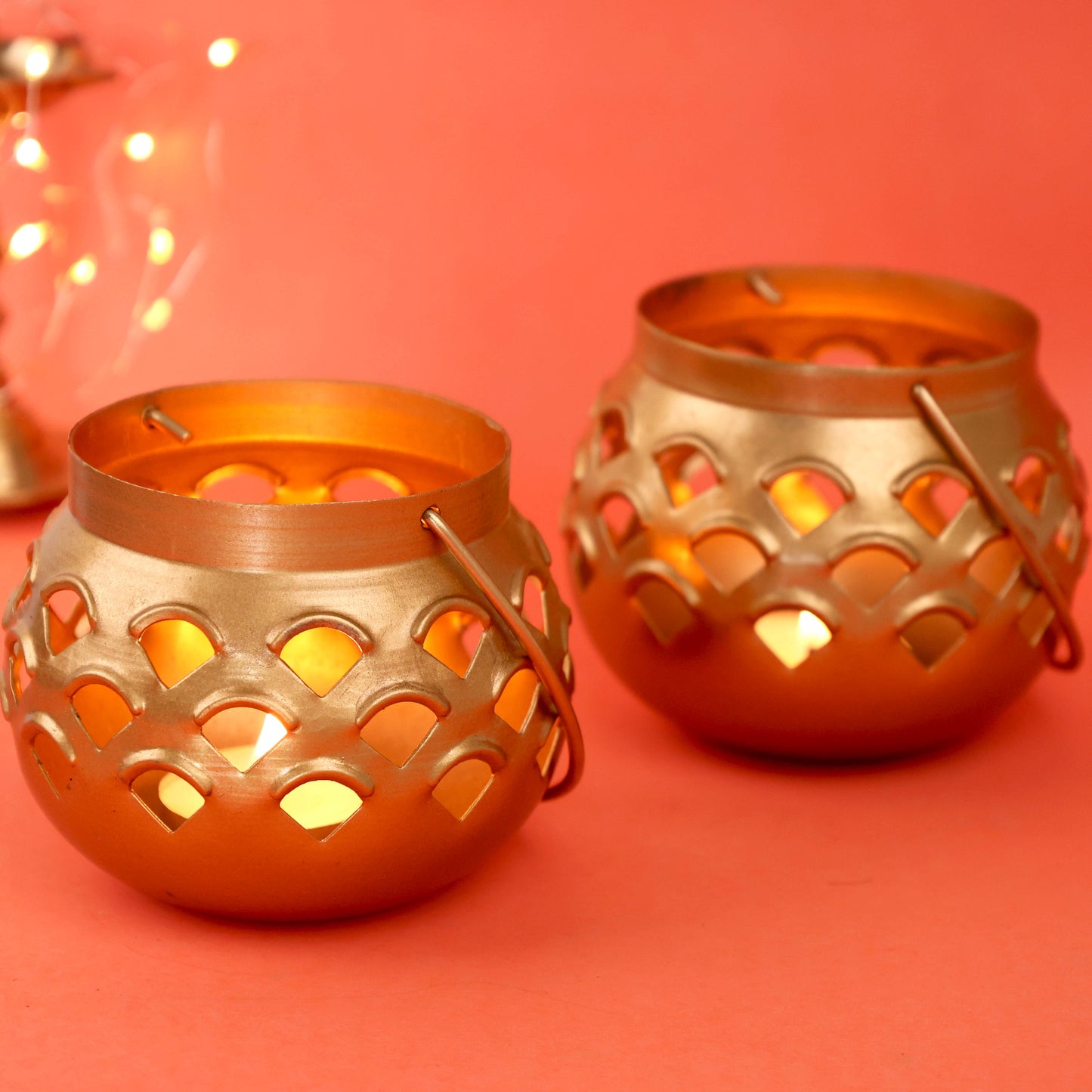 Moskai Metal Hanging Matki Set of 2 | Decorative Tea Light Candle Holder