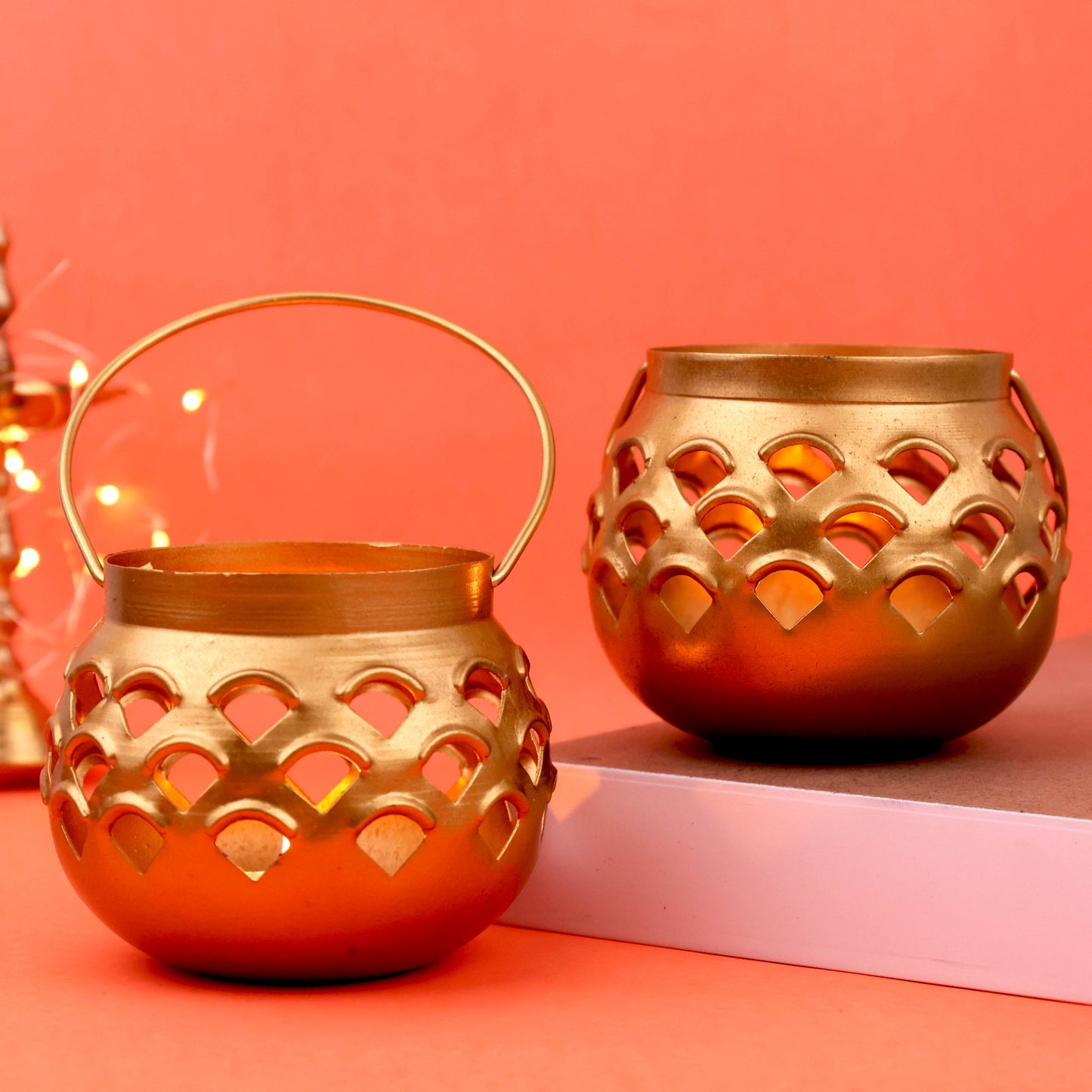 Moskai Metal Hanging Matki Set of 2 | Decorative Tea Light Candle Holder