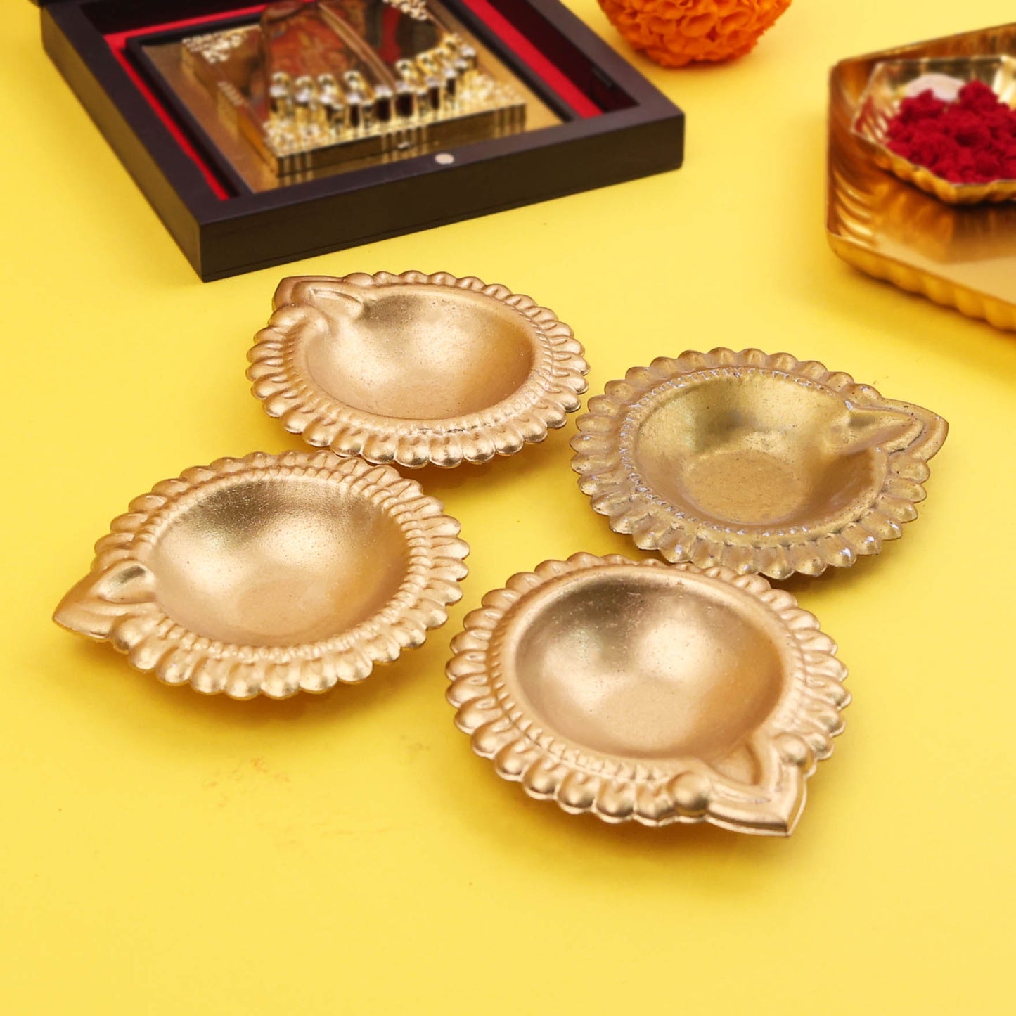 Moskai Set of 4 Golden Decorative Metal Diya