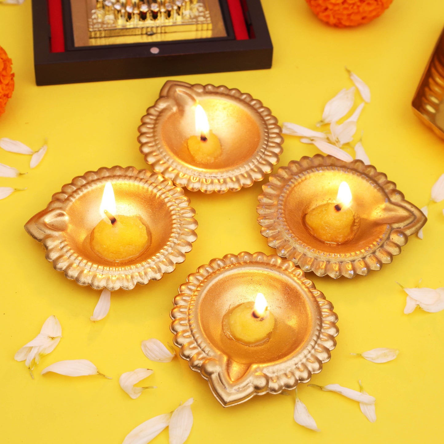 Moskai Set of 4 Golden Decorative Metal Diya