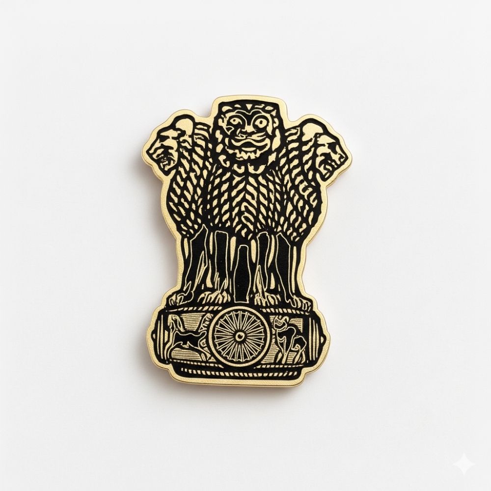 Moskai Enamel Collection Emblem of India Brooch | Patriotic Red & Black Brooch Pin