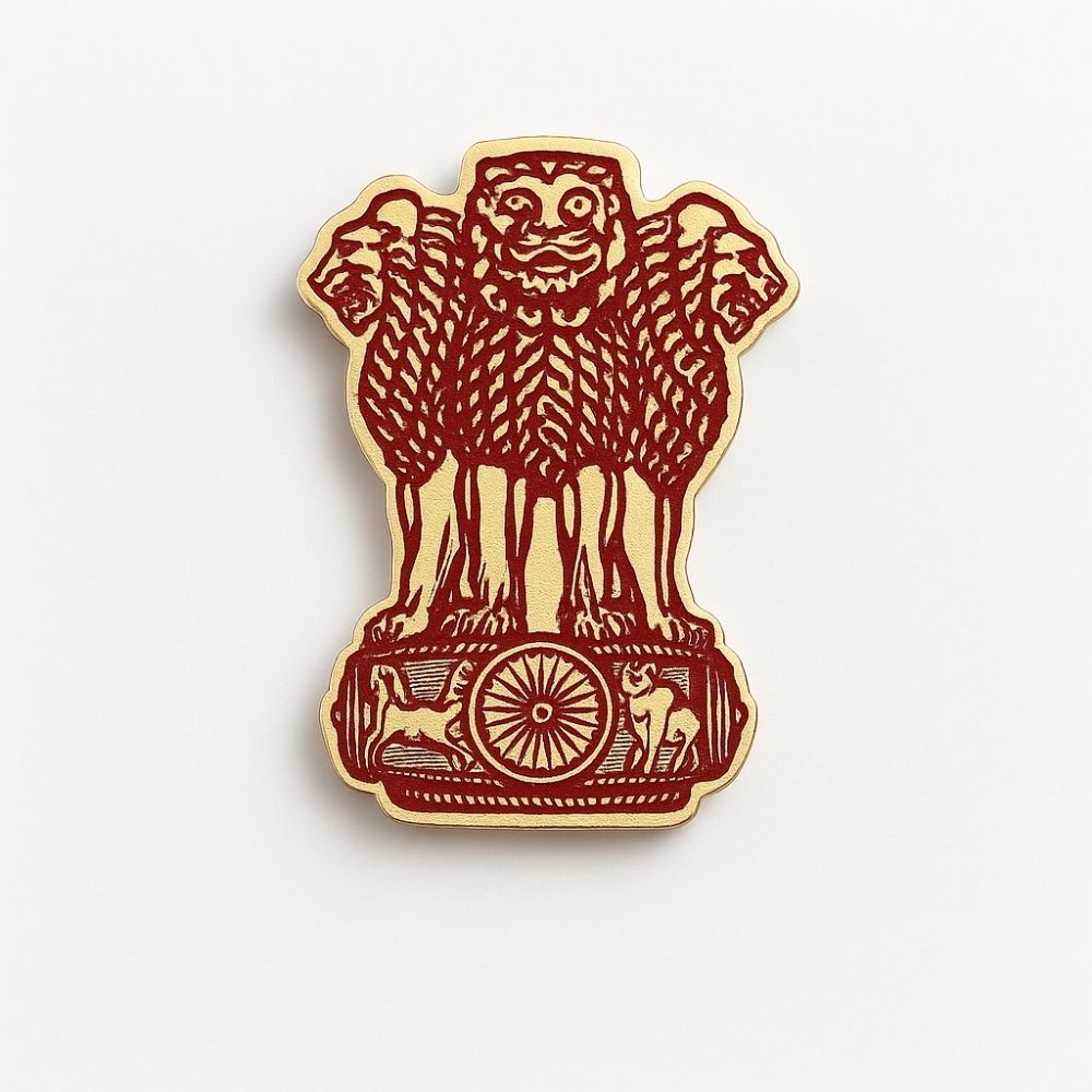 Moskai Enamel Collection Emblem of India Brooch | Patriotic Red & Black Brooch Pin