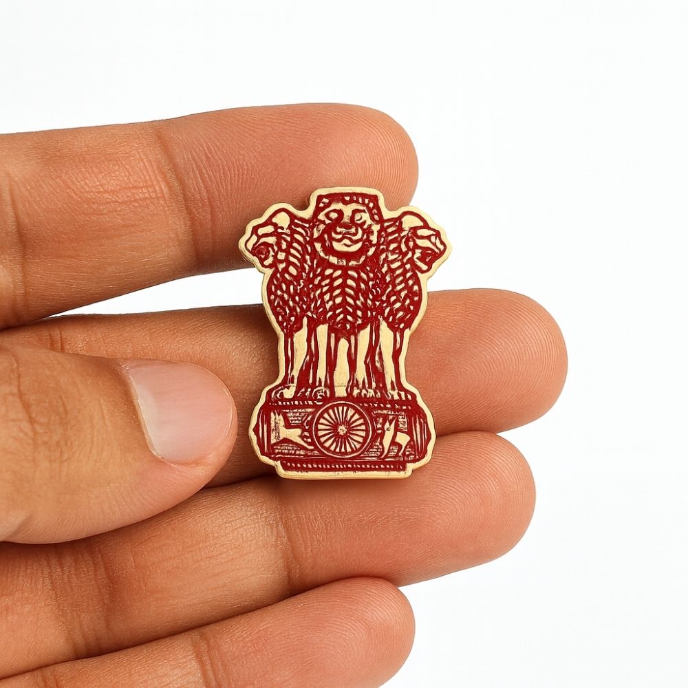 Moskai Enamel Collection Emblem of India Brooch | Patriotic Red & Black Brooch Pin