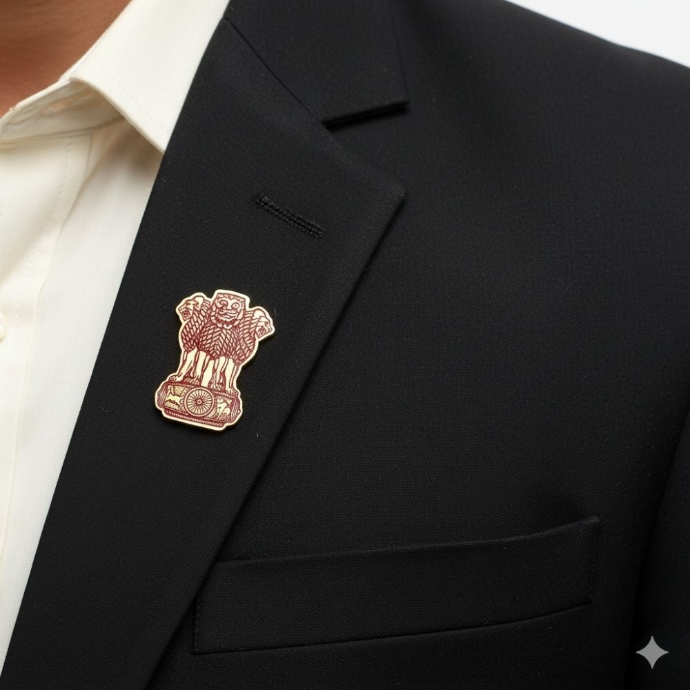 Moskai Enamel Collection Emblem of India Brooch | Patriotic Red & Black Brooch Pin