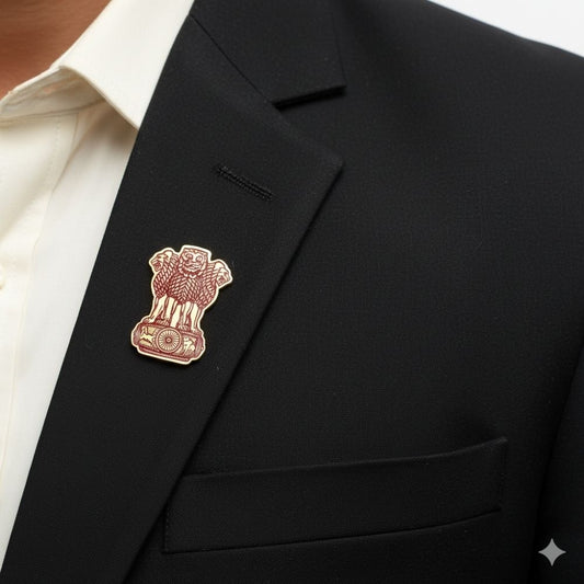 Moskai Enamel Collection Emblem of India Brooch | Patriotic Red & Black Brooch Pin