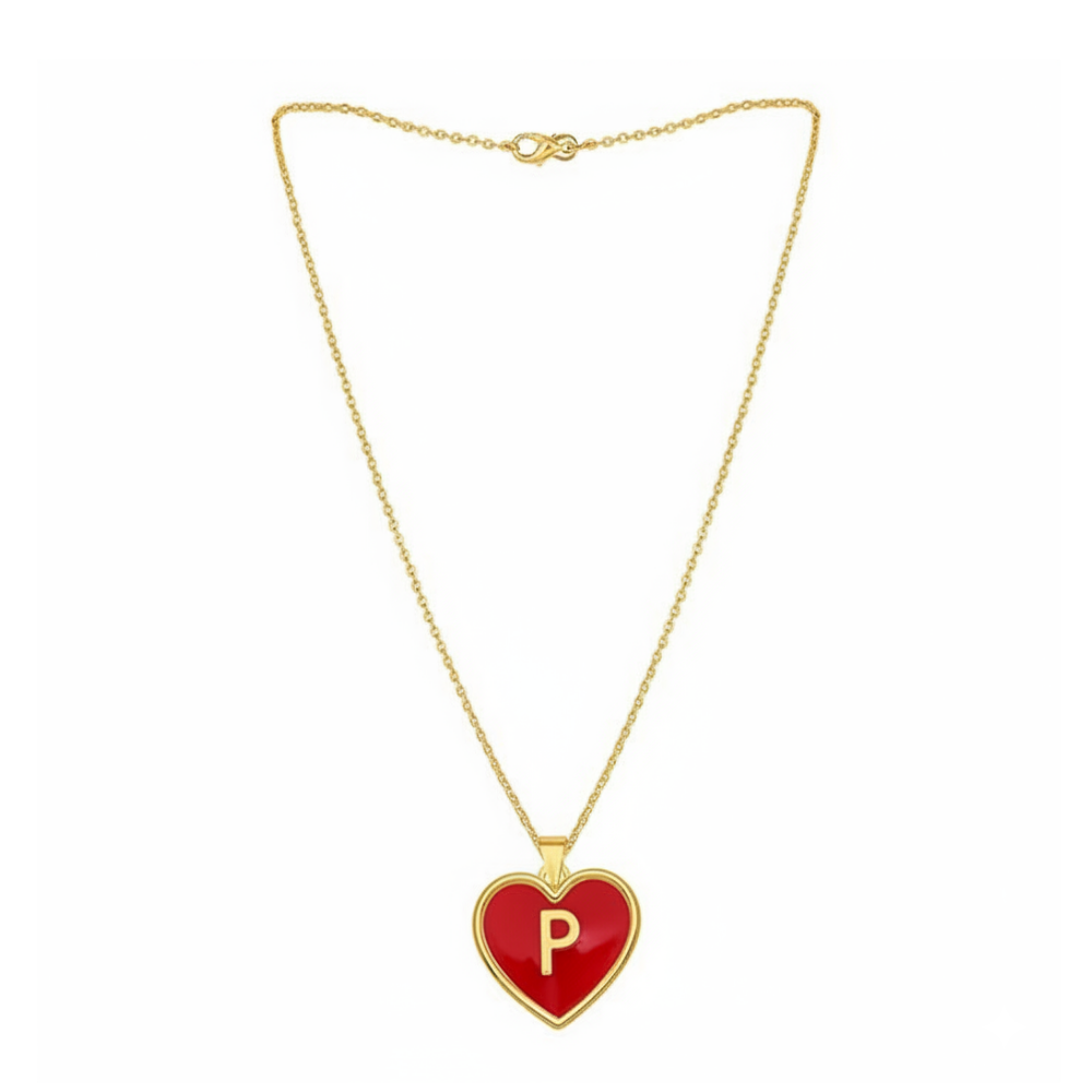 Moskai Love Collection Personalized Initial Red Heart Enamel Pendant