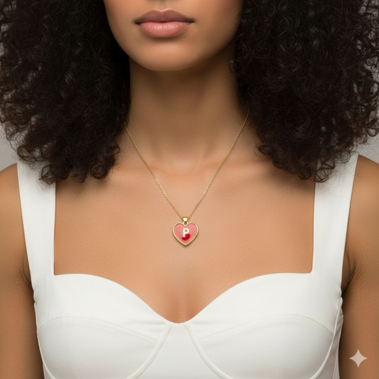 Moskai Love Collection Personalized Initial Red Heart Enamel Pendant